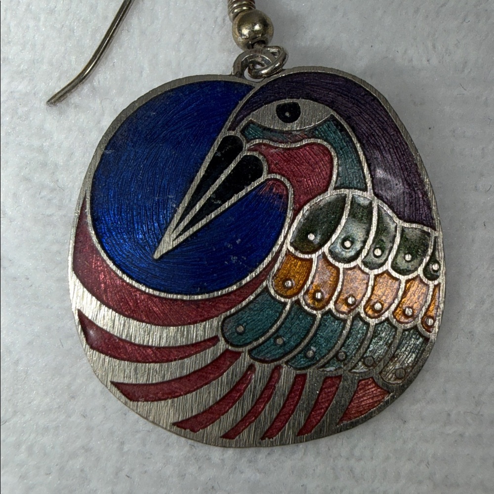 Vintage Colorful Bird Design Dangling Earrings - Picture 2 of 4